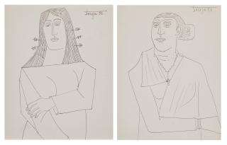 Francis Newton Souza - Untitled (Woman with Hairpins); Untitled (Woman with Rosary)