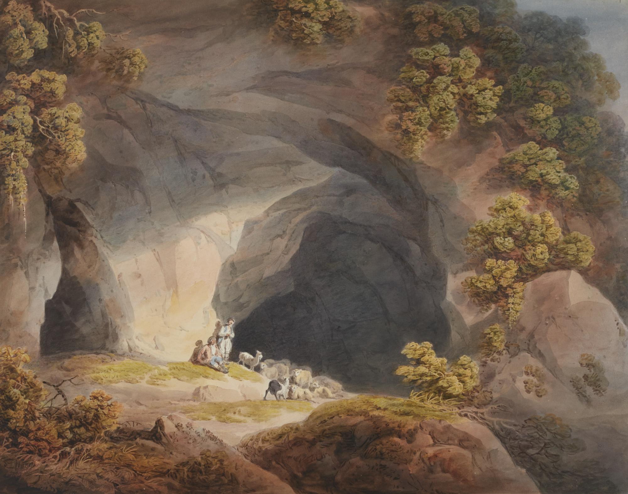 Francis Nicholson, O.W.S. - Figures Outside A Cave Near Abergeley, North Wales