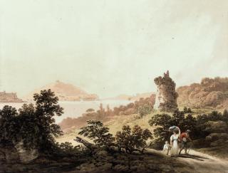 Francis Nicholson, O.W.S. - Travellers before a ruined tower above the Welsh coast