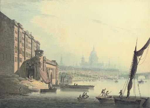 Francis Nicholson, O.W.S. - View of The Thames, From Somerset House With St Paul\'S Cathedral In The Distance, London