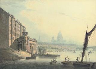 Francis Nicholson, O.W.S. - View of The Thames, From Somerset House With St Paul\'S Cathedral In The Distance, London