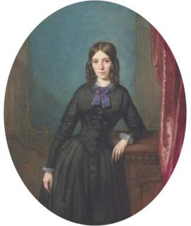 Francis Oliver Finch - Portrait de femme de trois-quart, accoudée à un meuble dans un intérieur