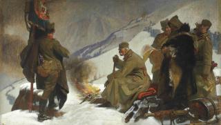 Francis Owen Salisbury, R.I., R.O.I., R.P. - King Peter of Serbia retreating across the Albanian Mountains, 1915