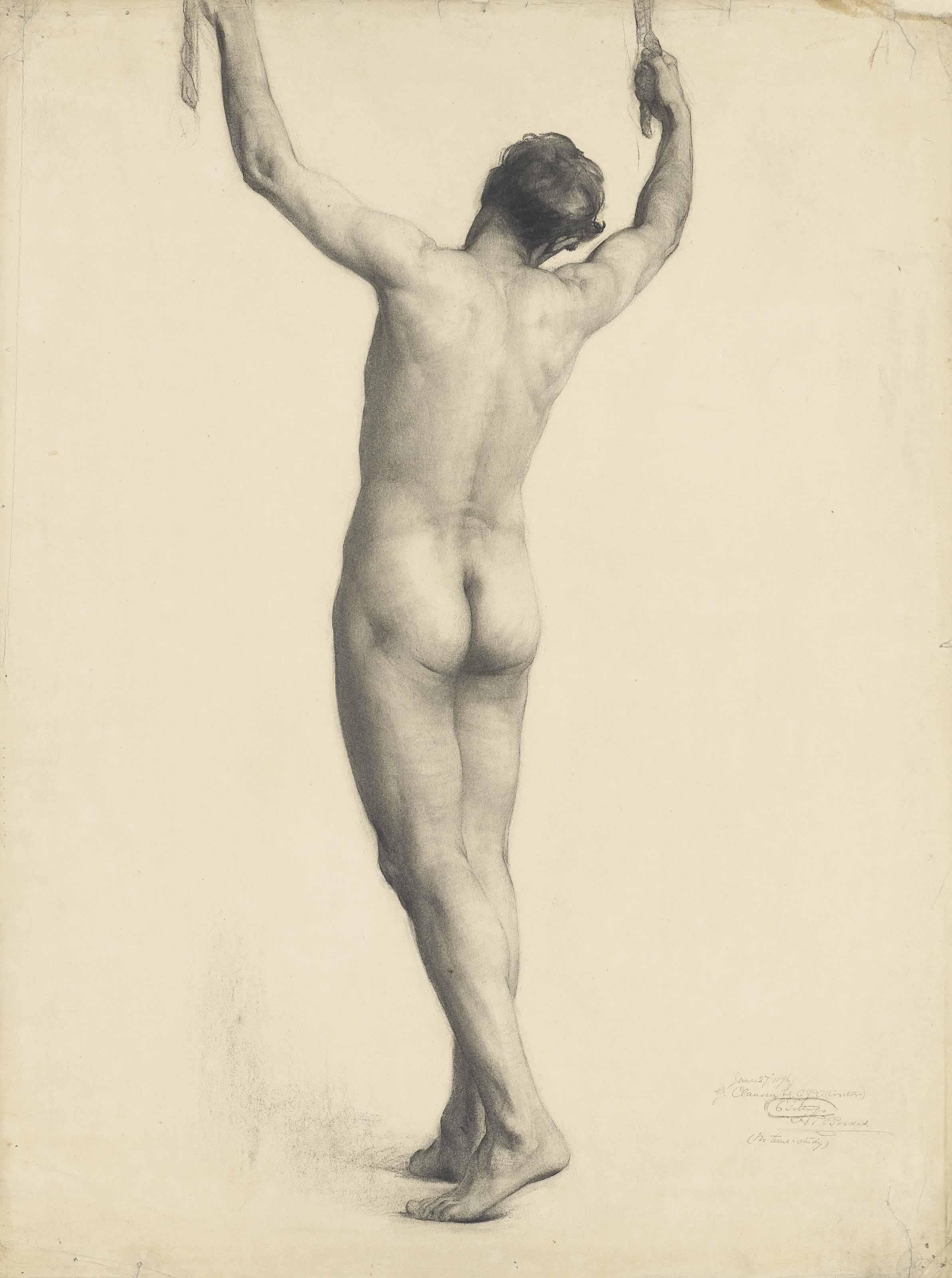Francis Owen Salisbury - A Male Nude With Arms Raised, Seen From Behind; And Six Further Studies Of Male Nudes Executed At The Royal Academy Schools