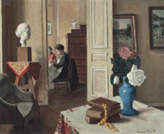 Francis Smith - Femmes cousant dans un intérieur