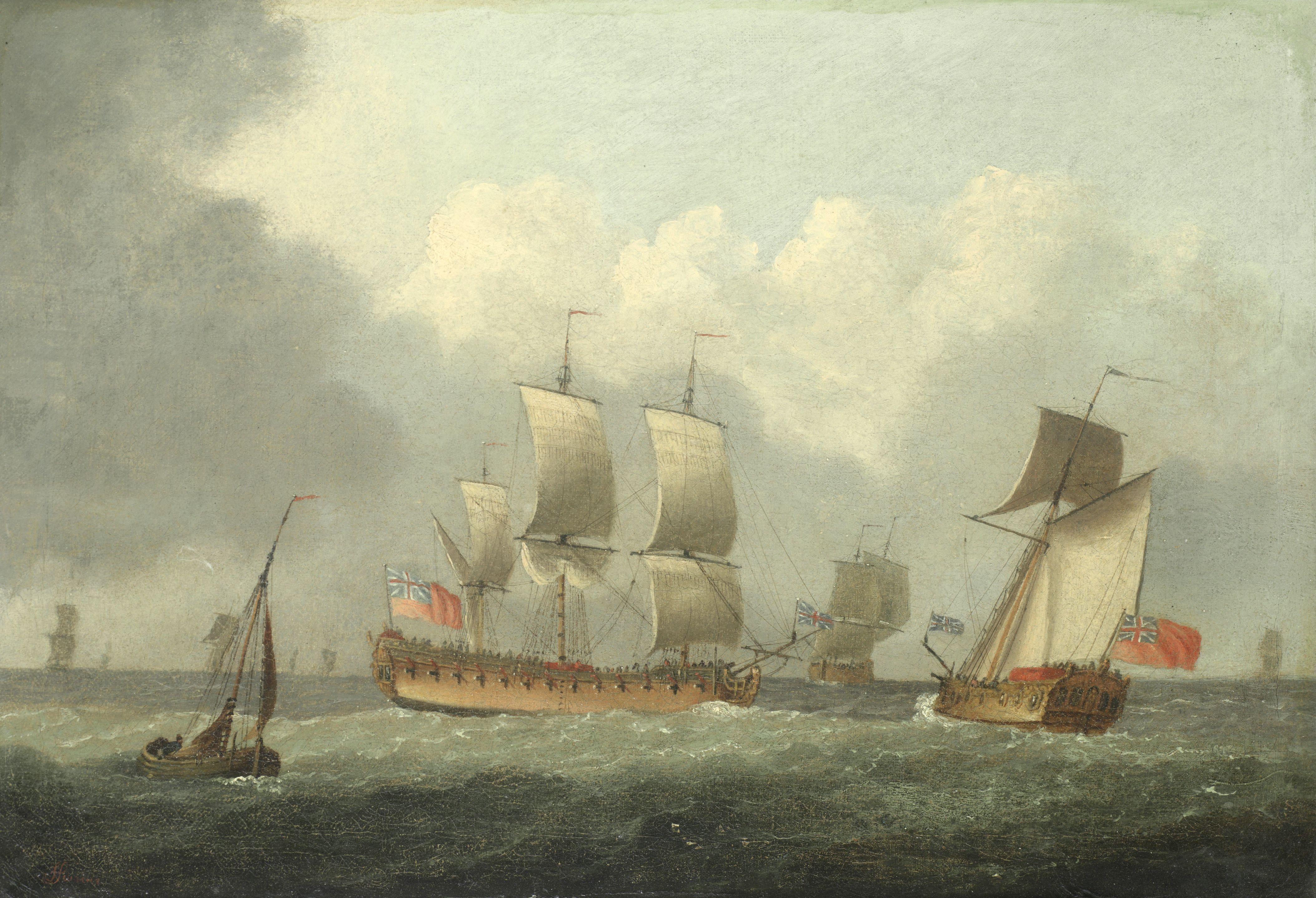 Francis Swaine - A frigate and a royal yacht with other shipping