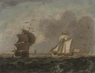 Francis Swaine - An Admiralty Yacht Running Down The Coast, Astern of A Frigate