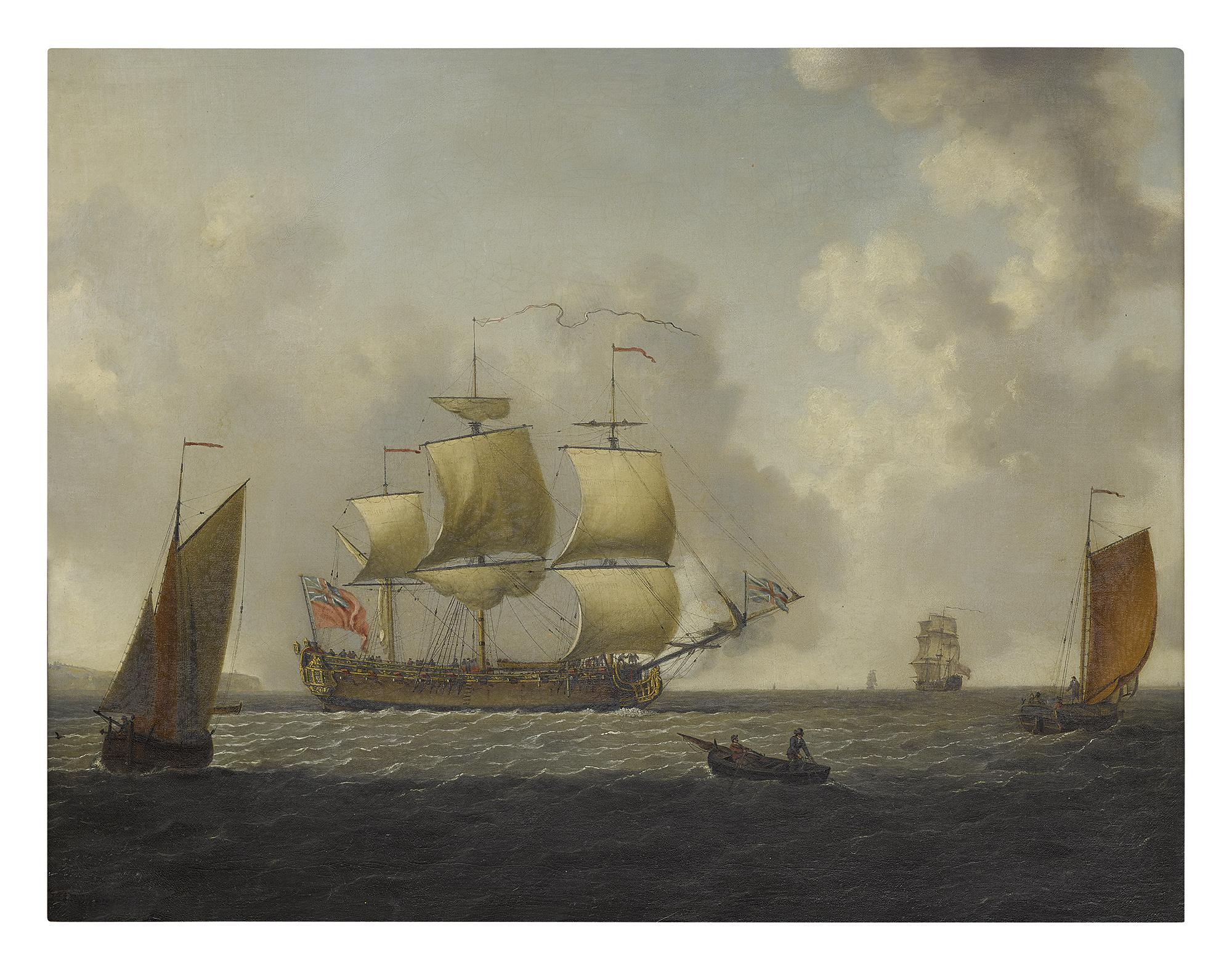 Francis Swaine - An English Man-O\'-War With Other Ships Sailing In A Fresh Breeze