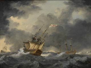 Francis Swaine - English men-o-War reefed down in heavy seas to ride out the gale