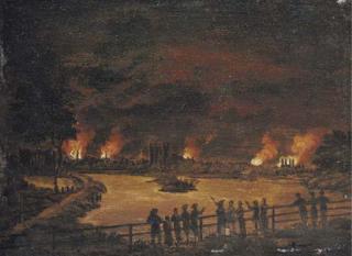 Francis Swaine - Figures by Chelsea Waterworks observing the fires of the Gordon Riots, 7 June 1780