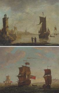 Francis Swaine - Ships of the Red Squadron at sea; and An Admiralty yacht off a Channel port