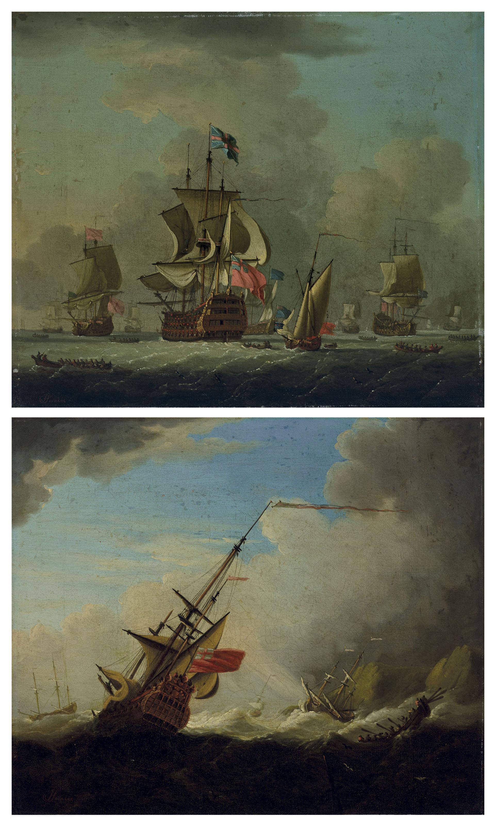 Francis Swaine - The Arrival Of The Fleet; And Warships Caught In A Gale