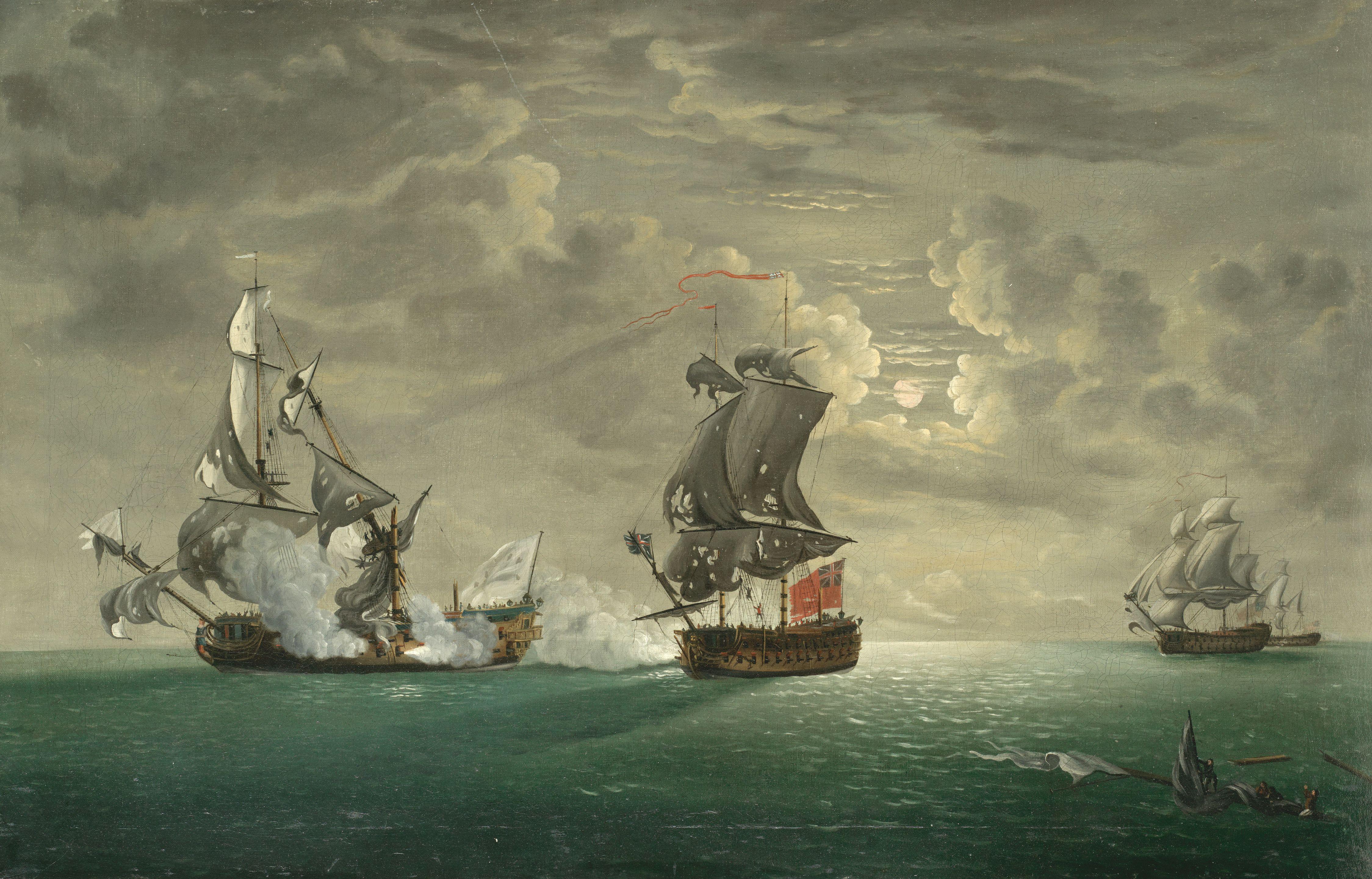 Francis Swaine - The Capture of the Foudroyant by HMS Monmouth, 28 February 1758