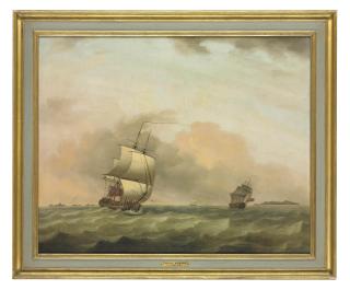 Francis Swaine - Two British men-o\'war heeling in the breeze offshore