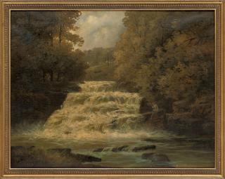 Francis Sydney Muschamp, R.B.A. - An angler by a waterfall