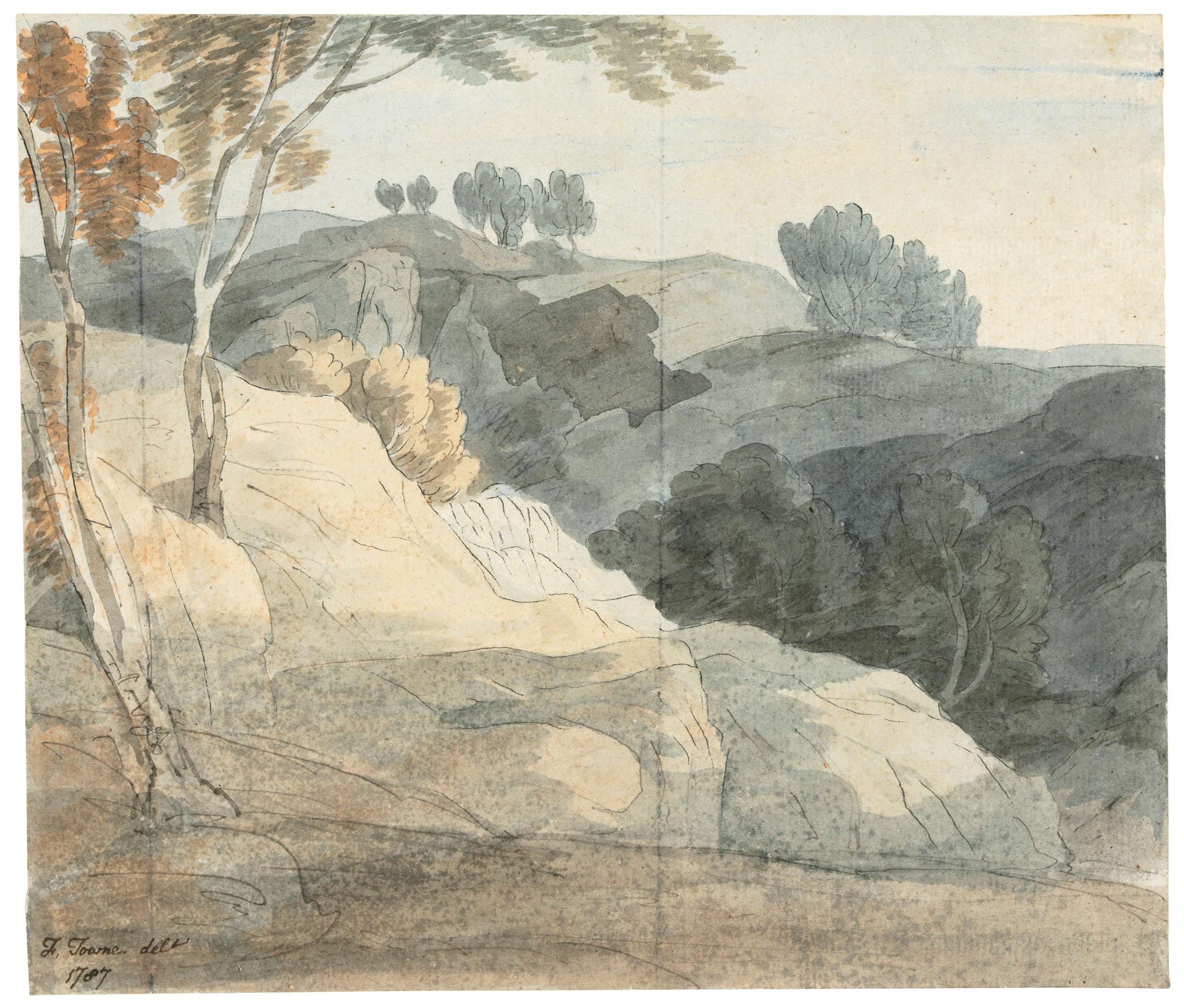 Francis Towne - View of the waterfall at Chudleigh Rock, Devon