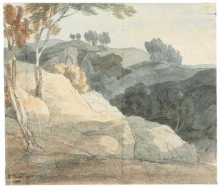 Francis Towne - View of the waterfall at Chudleigh Rock, Devon