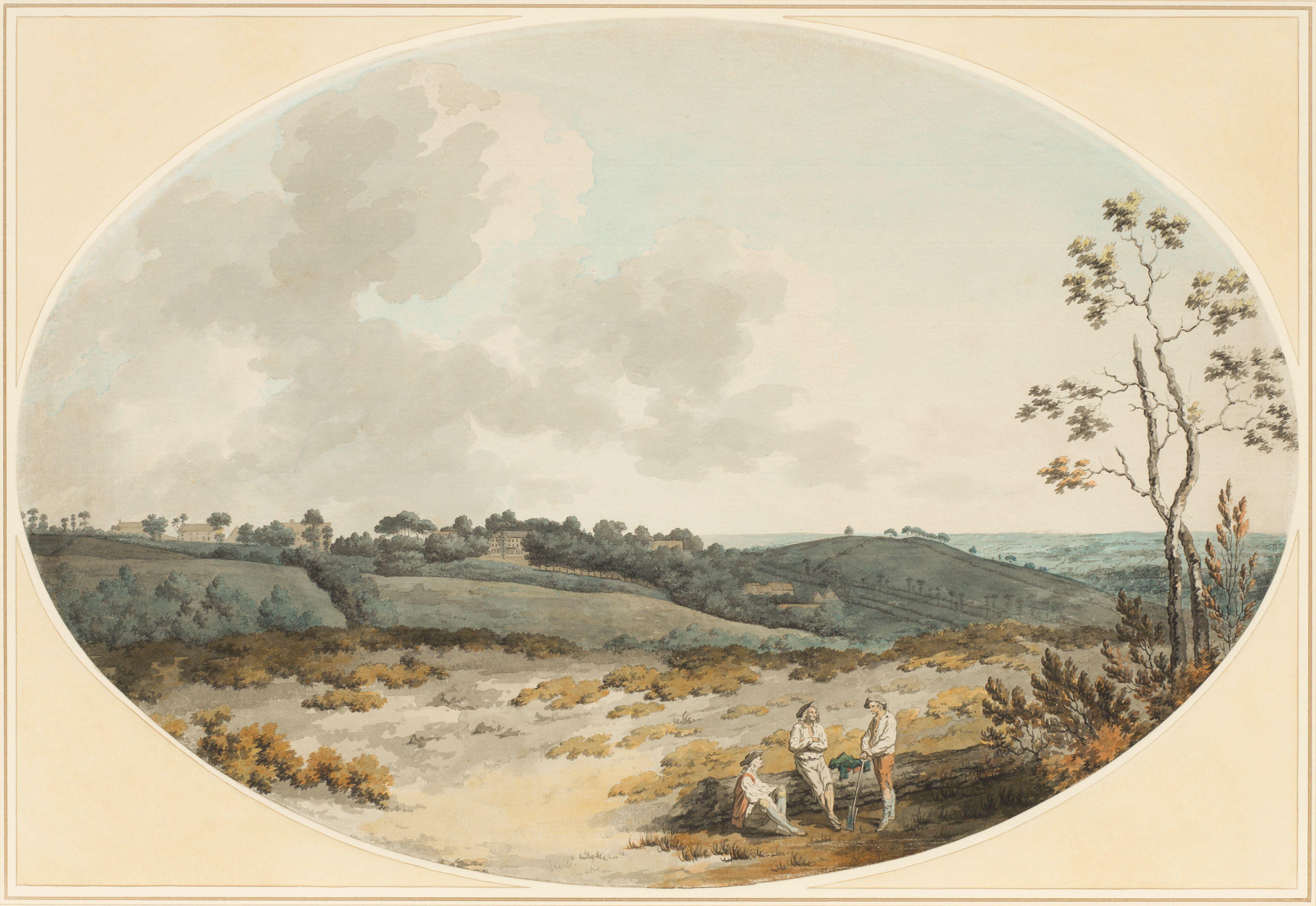 Francis Wheatley R.A. - An extensive landscape with labourers at rest on a heath