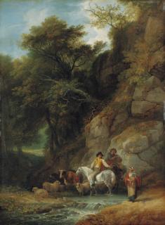 Francis Wheatley, R.A. - Figures And Livestock At A Woodland Pool In Hawkstone Park, Shropshire