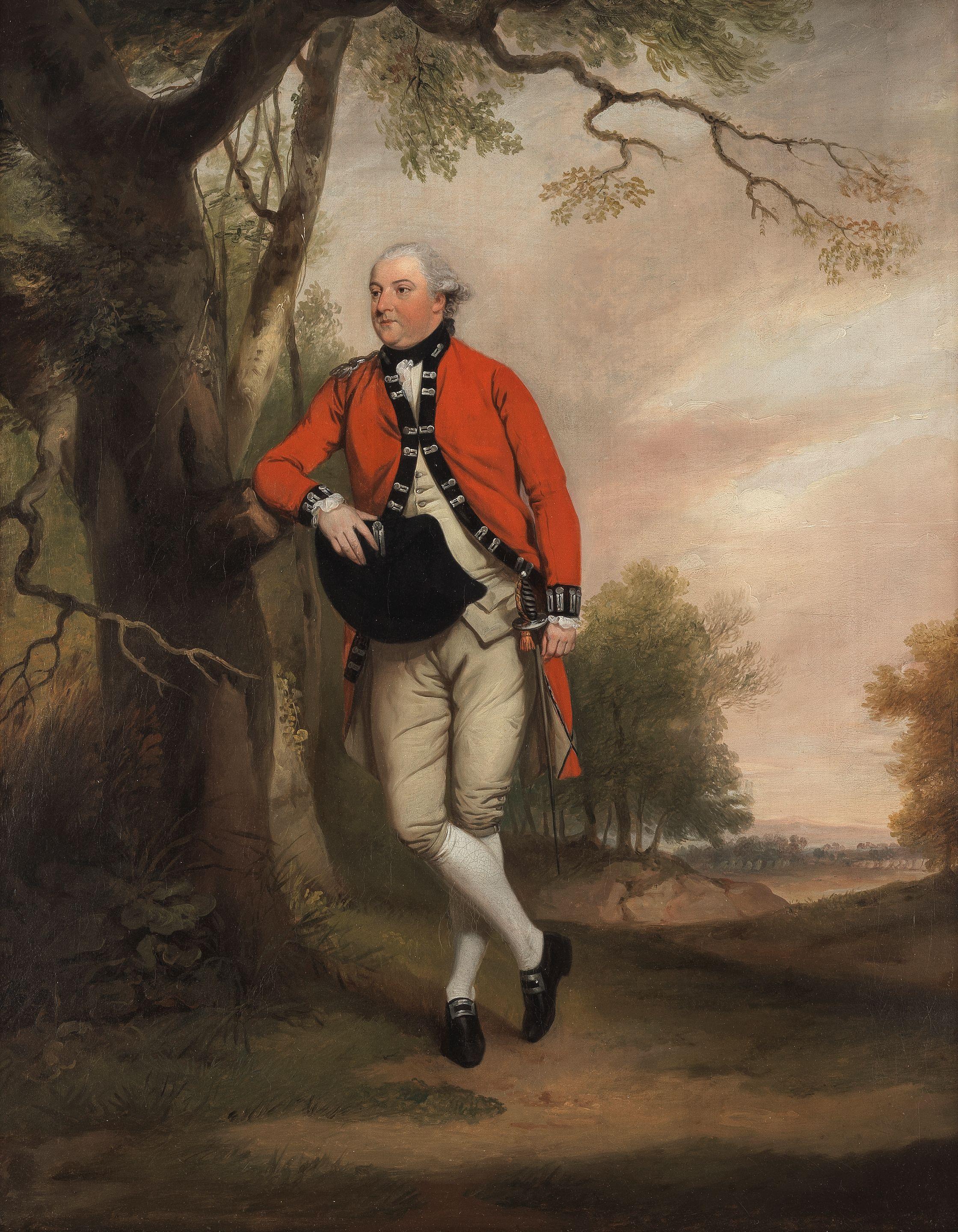 Francis Wheatley R.A. - Portrait Of An Officer, Possibly An Officer Of The Royal Fusiliers, In Dress Uniform, Full-Length, Standing In A Landscape