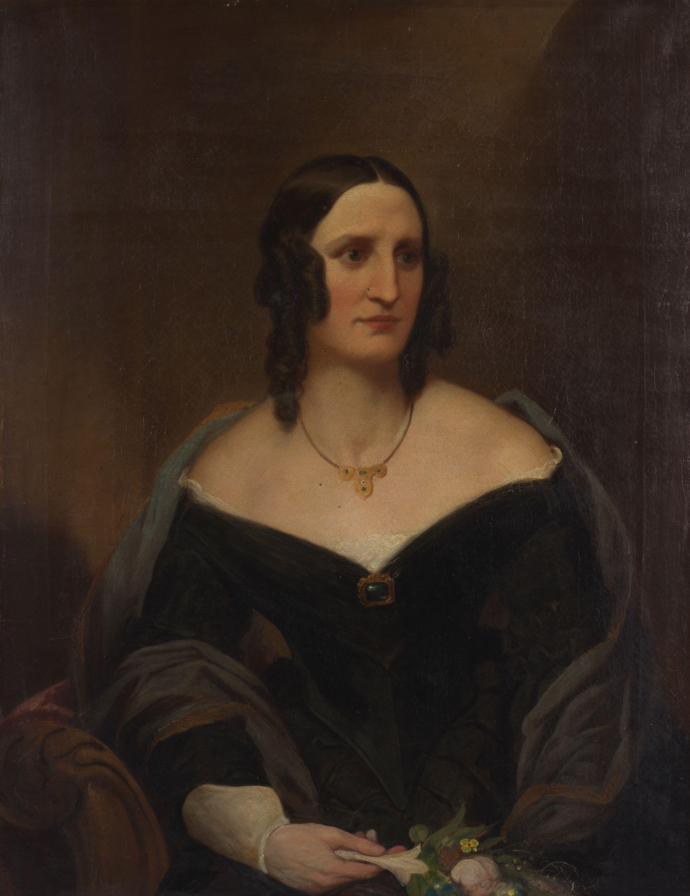 Francis William Wilkin - Portrait of a lady holding flowers