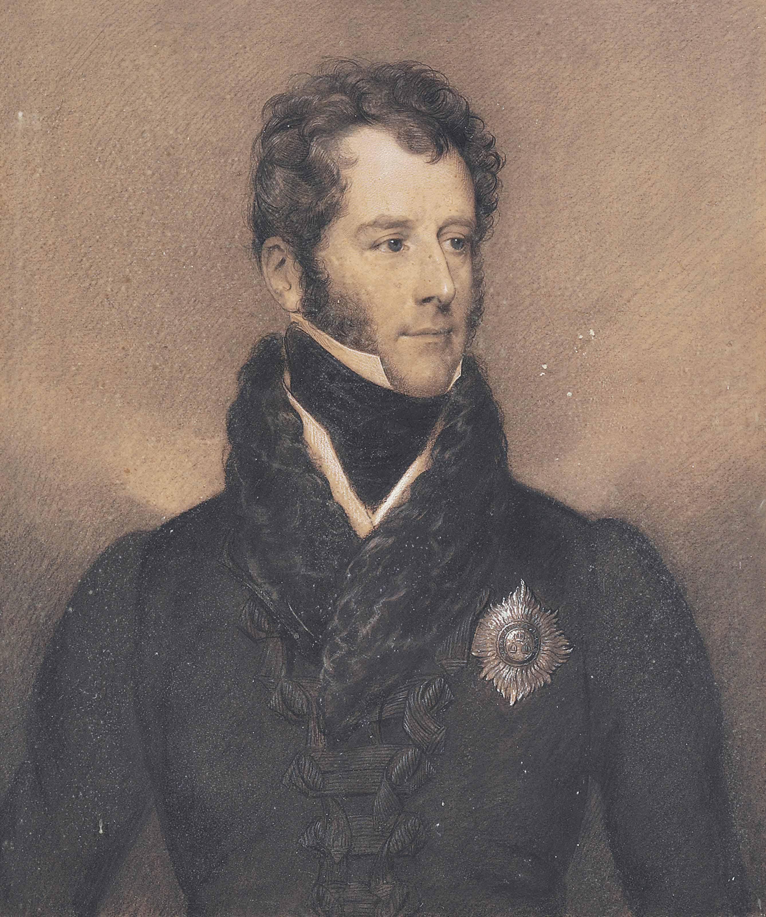Francis William Wilkin - Portrait of Sir Charles Bagot, G.C.B. (1781-1843), half-length, in a black coat with fur collar and wearing the Order of Bath breast Star