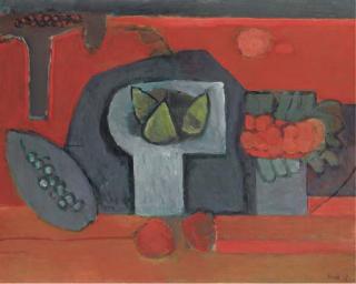 Francisco Bores - Composition au fond rouge