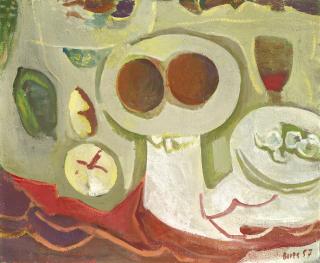 Francisco Borès - Compotier et draperie rouge