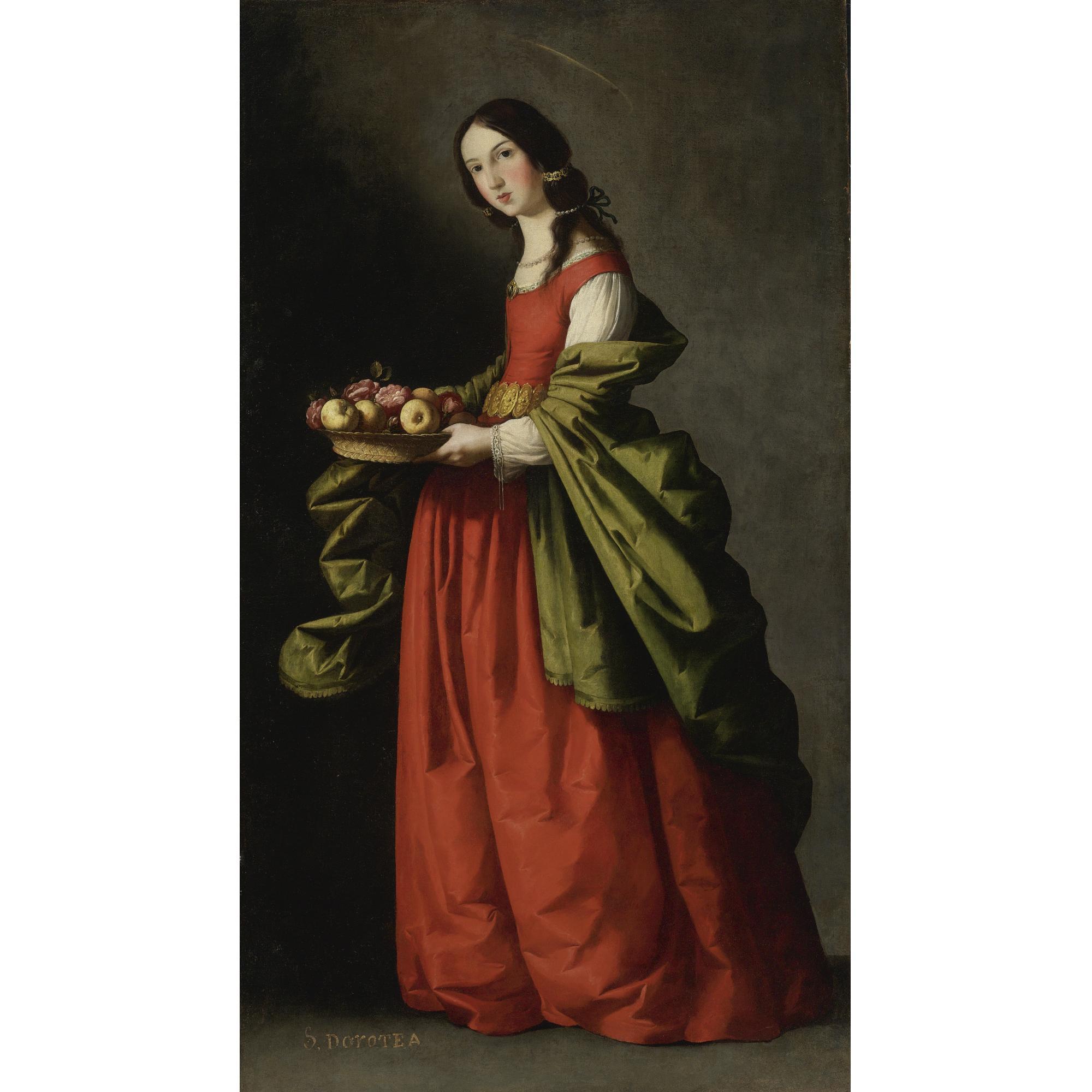 Francisco De Zurbarán - Saint Dorothy, Full-Length, Holding A Basket Of Apples And Roses