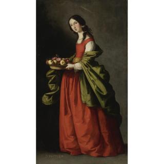 Francisco De Zurbarán - Saint Dorothy, Full-Length, Holding A Basket Of Apples And Roses