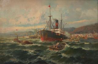 Francisco Hernández Monjo - Ships in the Harbor framed 101.0 x 137.5 x 9.5 cm (39 3/4 x 54 1/8 x 3 3/4 in).