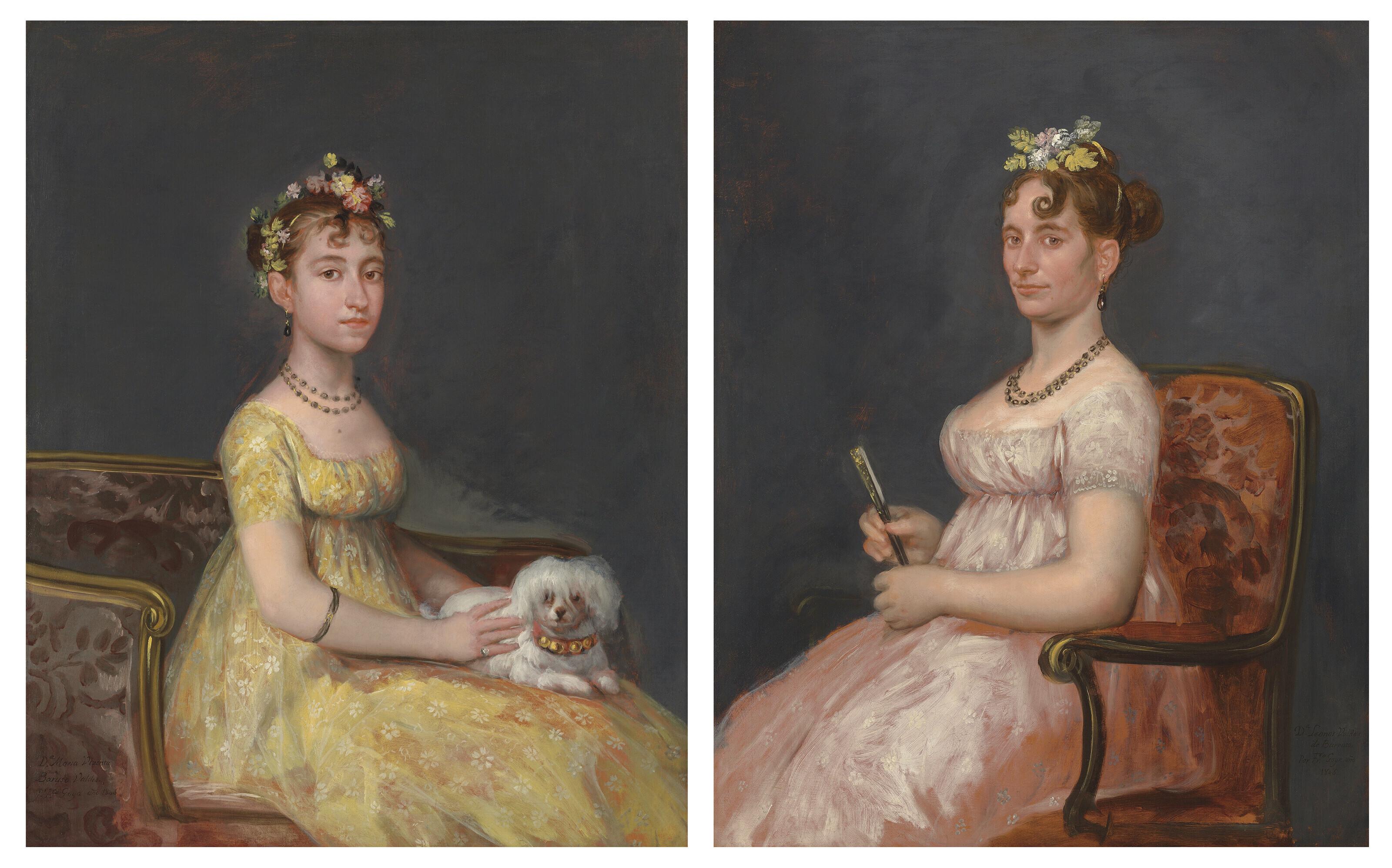 Francisco José De Goya Y Lucientes - Portrait of Doña María Vicenta Barruso Valdés, seated on a sofa with a lap-dog; and Portrait of her mother Doña Leonora Antonia Valdés de Barruso, seated on a chair holding a fan