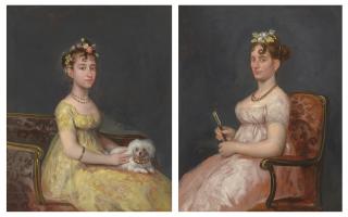 Francisco José De Goya Y Lucientes - Portrait of Doña María Vicenta Barruso Valdés, seated on a sofa with a lap-dog; and Portrait of her mother Doña Leonora Antonia Valdés de Barruso, seated on a chair holding a fan