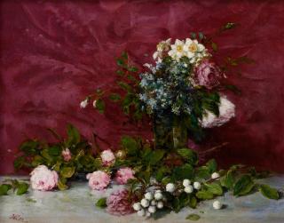 Francisco Manuel Oller y Cesteros - A still life with peonies