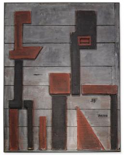 Francisco Matto - Dos Formas En Rojo Con Fondo Gris