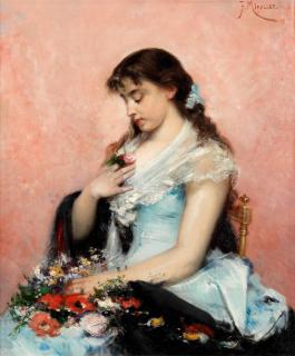Francisco Miralles Y Galup - A young lady with a garland of flowers