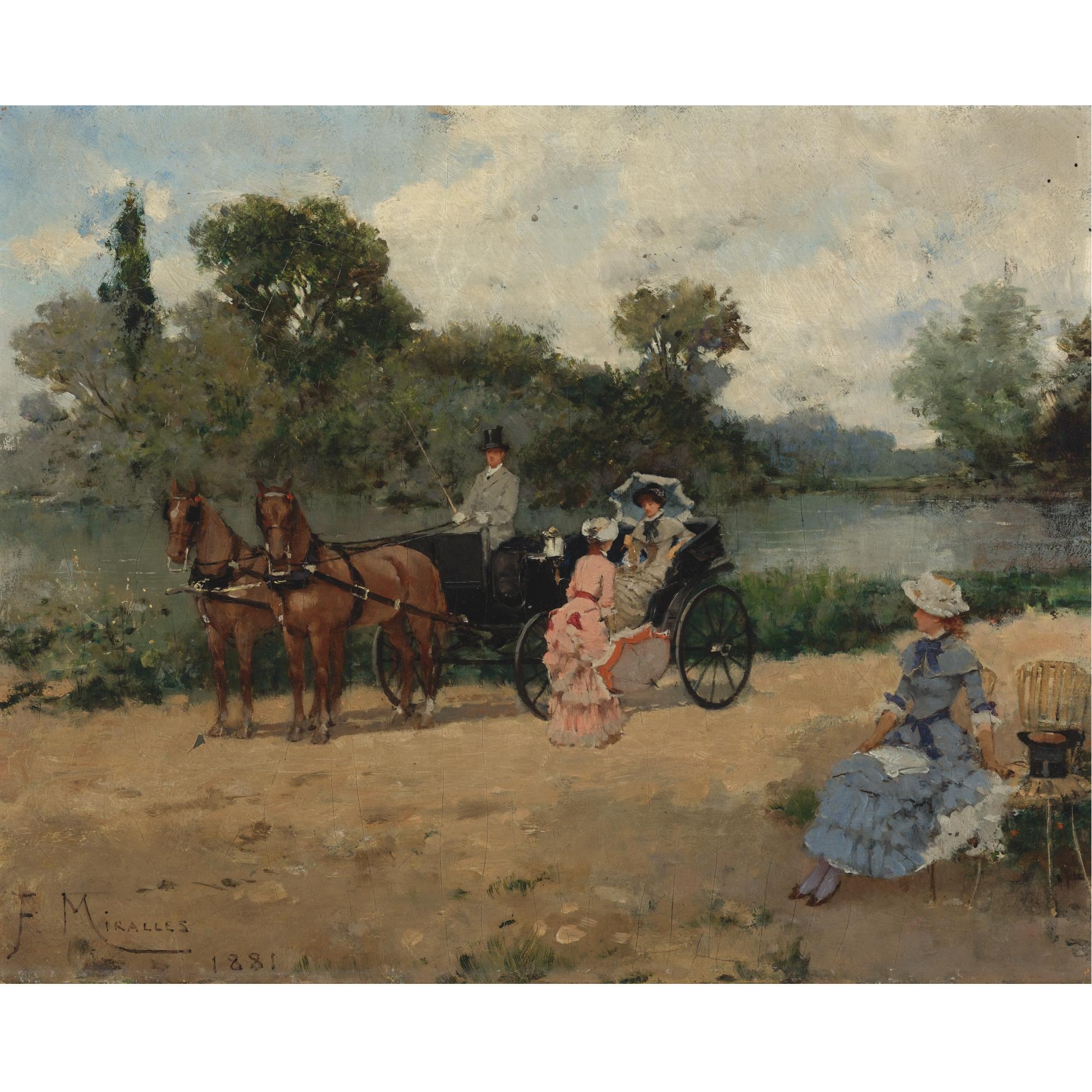 Francisco Miralles Y Galup - Spanish Carriage Ride By The River