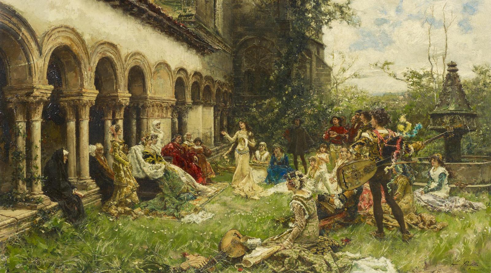 Francisco Pradilla y Ortiz - Die Verlobung Lucrezias vor Rodrigo Borgia (Alexander VI) in Santa Scolastica (?)