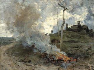 Francisco Pradilla Y Ortiz - Preparatory study for Juana la Loca