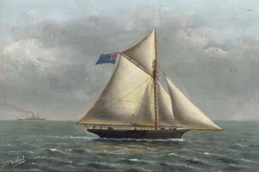 Francisco Vidal - A British Naval cutter at sea with a \