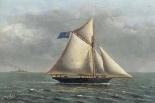 Francisco Vidal - A British Naval cutter at sea with a \