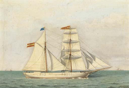 Francisco Vidal - A Spanish brigantine under full sail