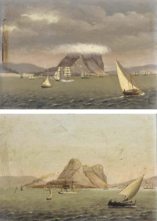 Francisco Vidal - Shipping off Gibraltar with the fleet in harbour:  Morning and Evening