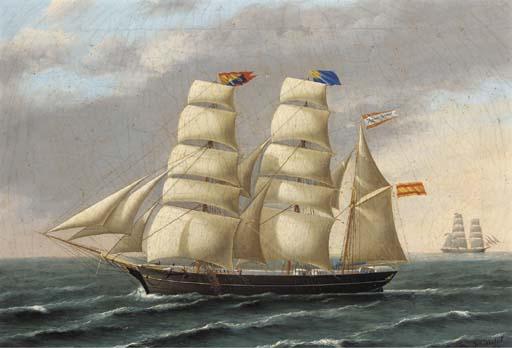 Francisco Vidal - The Spanish three-masted barque Ignacio Fuster under full sail
