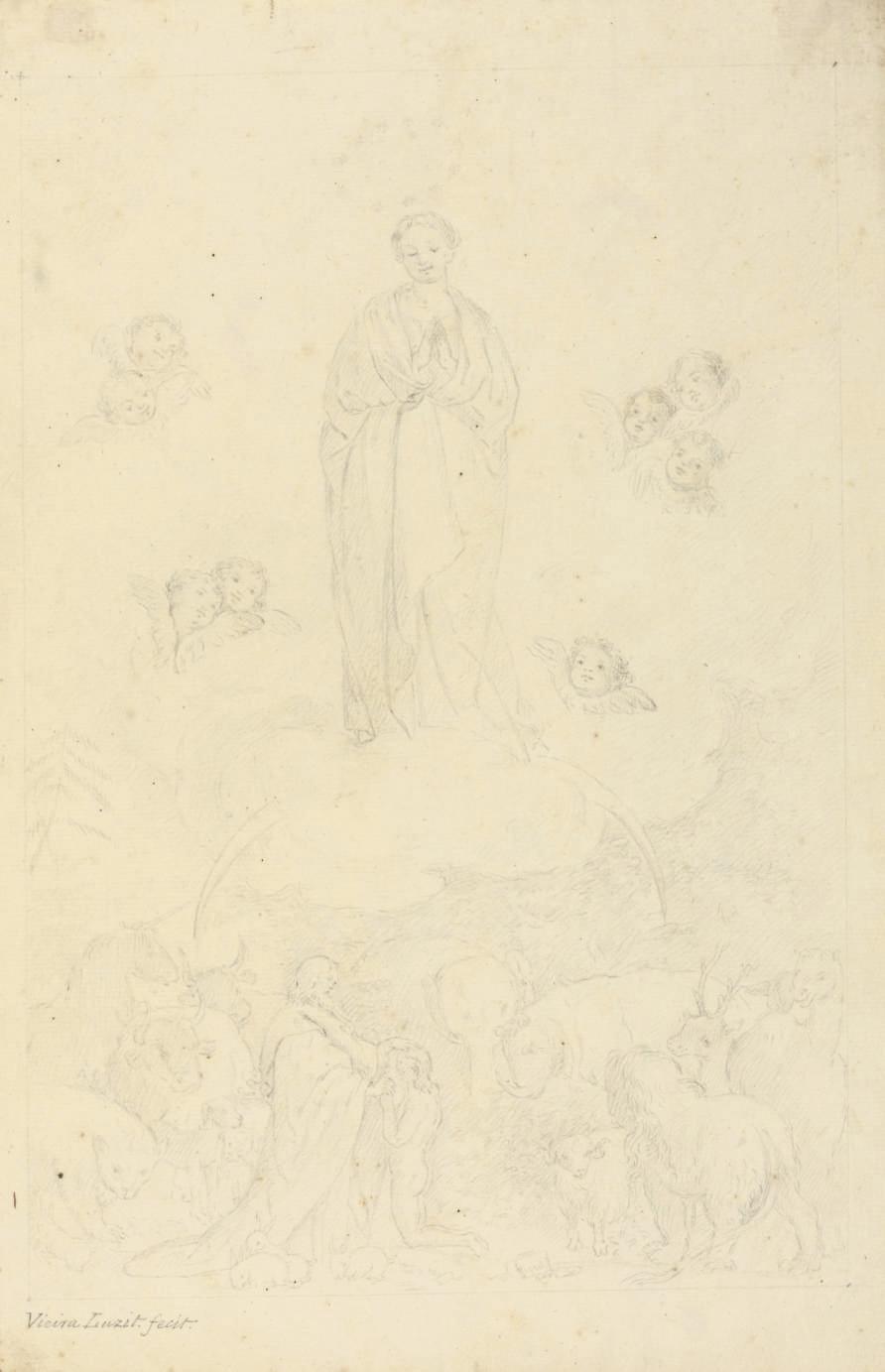 Francisco Vieira de Mattos - The Virgin in clouds surrounded by putti, God blessing Adam in front of the animals below