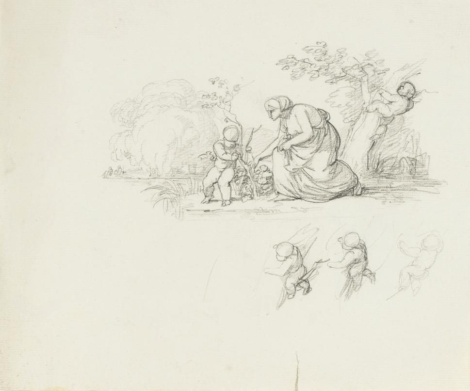 Francisco Vieira Portuense - A woman picking flowers, subsidiary studies of a putto