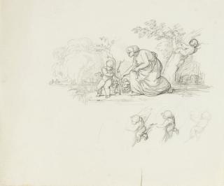 Francisco Vieira Portuense - A woman picking flowers, subsidiary studies of a putto