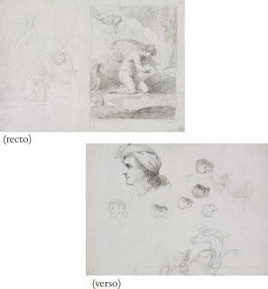 Francisco Vieira Portuense - Narcissus looking at his reflection in the water (recto); studies of heads (verso)