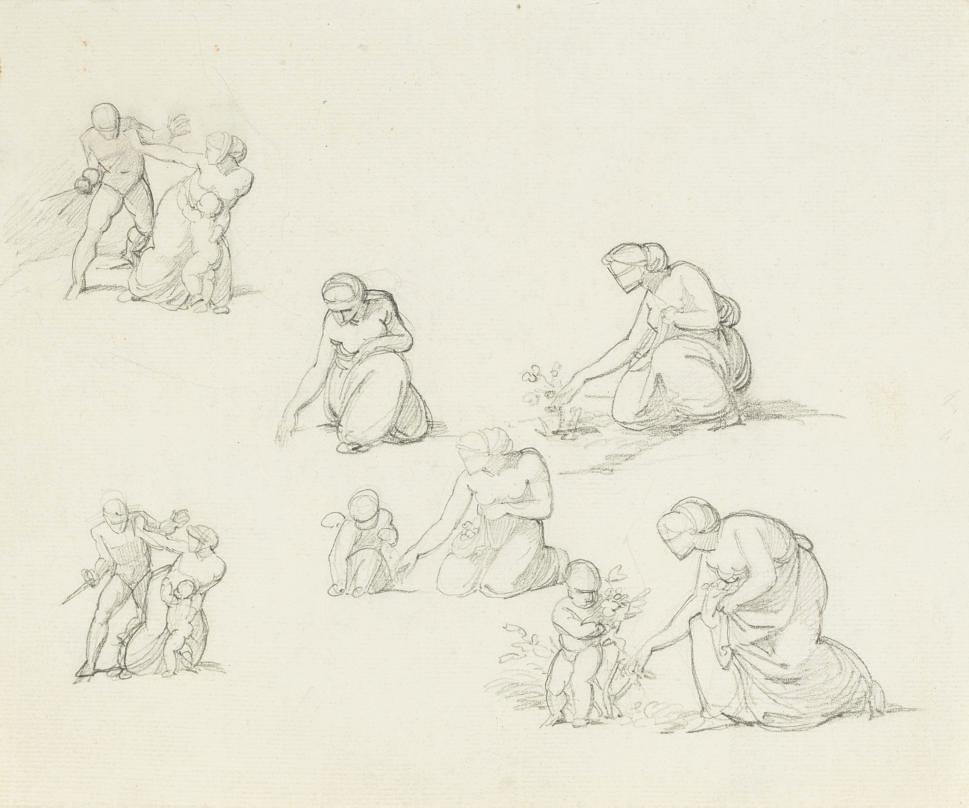 Francisco Vieira Portuense - Studies of a woman picking flowers, subsidiary studies for the Massacre of the Innocents