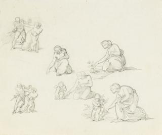 Francisco Vieira Portuense - Studies of a woman picking flowers, subsidiary studies for the Massacre of the Innocents